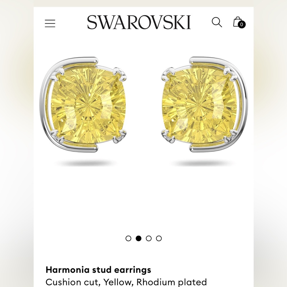 Harmonia stud earrings
Cushion cut, Yellow, Rhodium plated